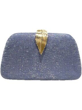 〽️Women's Blue Metallic Leaves Clasp Elegant Clutch Purse Banquet Evening Bags